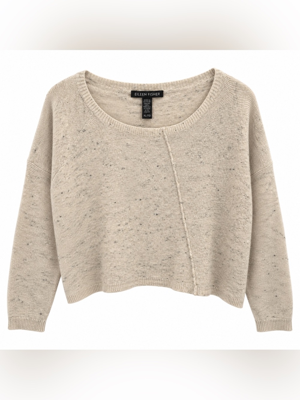Eileen Fisher Women XL Italian Yarn Wool Blend Beige Speckled Cropped Sweater